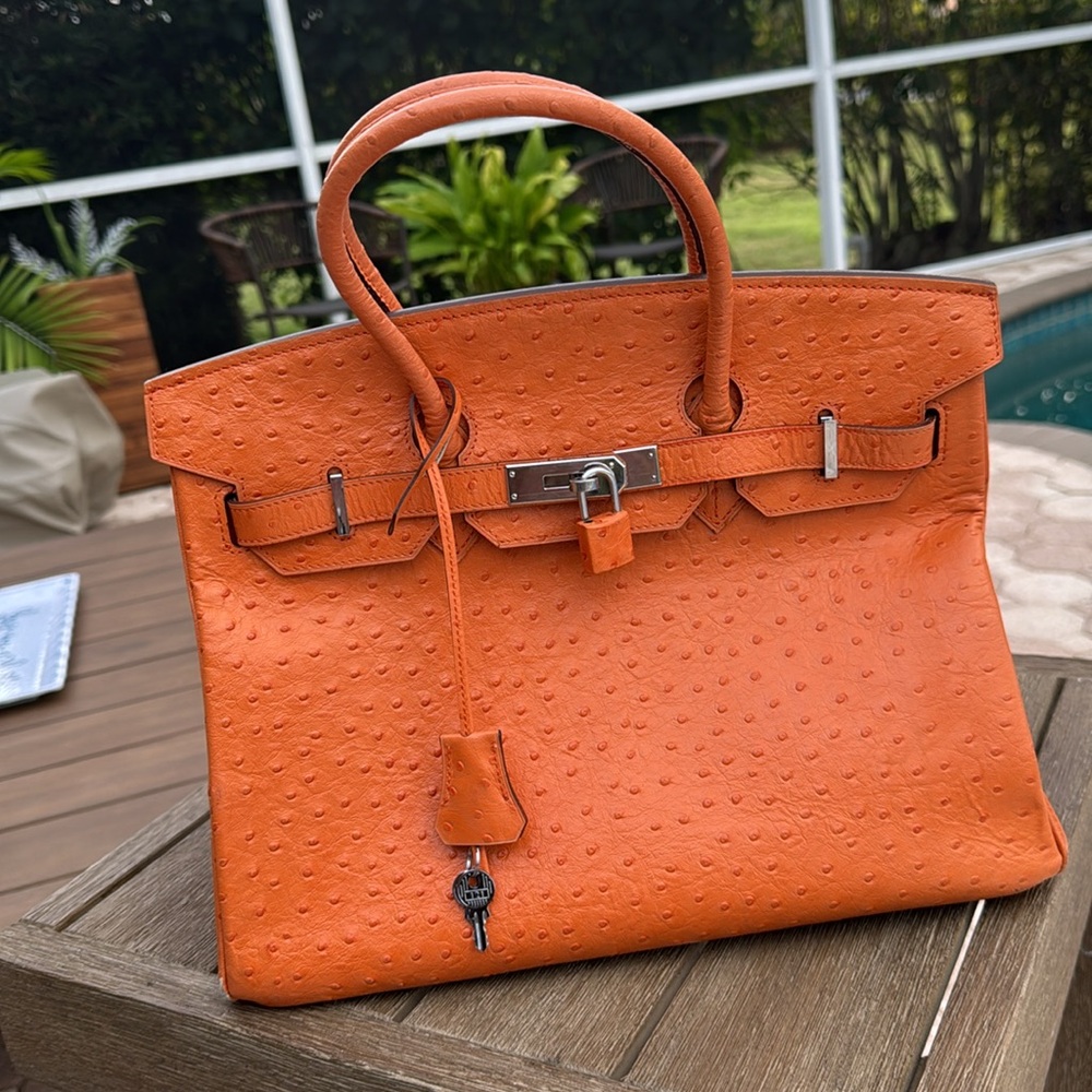 Hermes Tangerine Ostrich Birkin 35 Palladium Hardware, 2004 - Picture 12 of 12